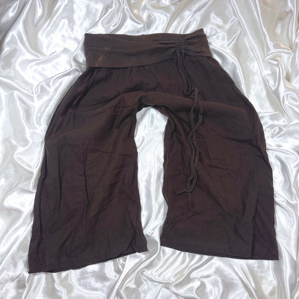 Vintage Gadzooks Pants Brown Good Fold Over Waist Wide Leg Tassel Y2K Lounge
